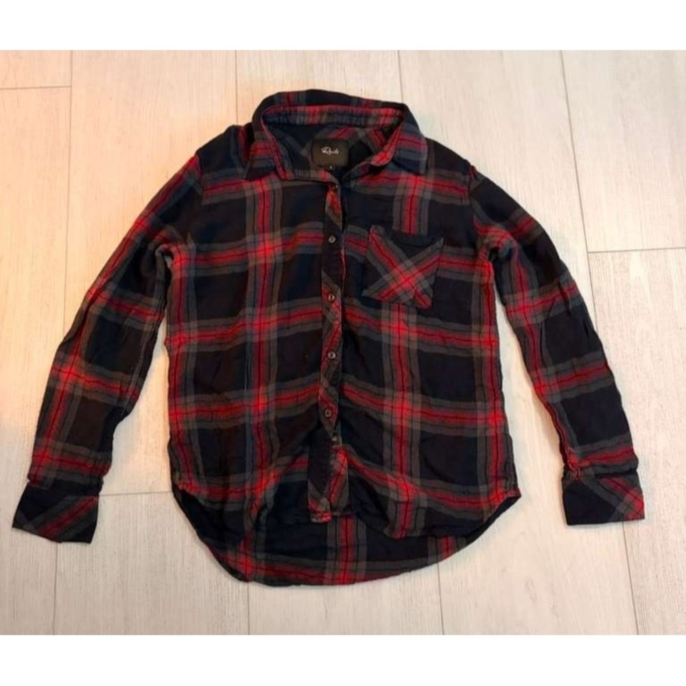 RAILS Hunter Plaid Flannel Button Down Shirt Sz S Navy Iron Currant Colors